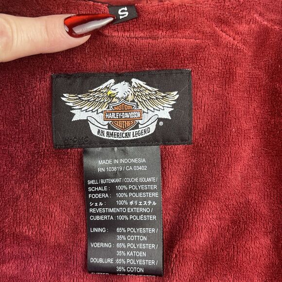 Harley-Davidson Women Sz S Puffer Jacket Dark Red Full Zip Embroidered Biker Y2K - Picture 17 of 17